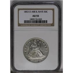 	1853-O 50C Arrows and Rays AU55 NGC. Somewhat mushy de 1853-O