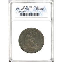 	1872-CC 50C --Cleaned--ANACS. XF40 Details. Deeply tone 1872-CC