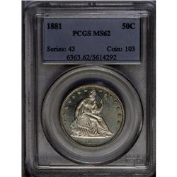 	1881 50C MS62 PCGS. Only a trace of granular tan tonin 1881
