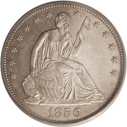 	1856 50C PR63 PCGS. Regular production of proof half d 1856