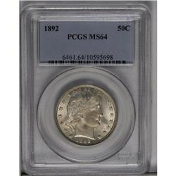 	1892 50C MS64 PCGS. An important first-year coin with 1892