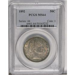 	1892 50C MS64 PCGS. Creamy dove-gray, golden-brown, an 1892