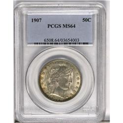 	1907 50C MS64 PCGS. Glowing luster is complemented wit 1907