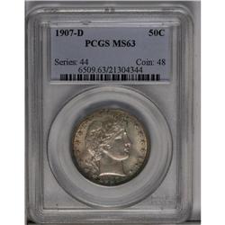 	1907-D 50C MS63 PCGS. Well struck and fully lustrous, 1907-D