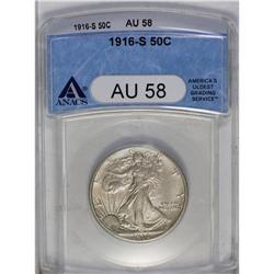 	1916-S 50C AU58 ANACS. A beautiful matte-like texture 1916-S