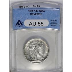 	1917-D 50C Reverse AU55 ANACS. Well struck and untoned 1917-D