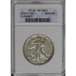 	1919-S 50C --Cleaned--ANACS. XF45 Details. A lightly ha 1919-S