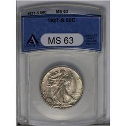 	1927-S 50C MS63 ANACS. Boldly struck and lustrous, wit 1927-S