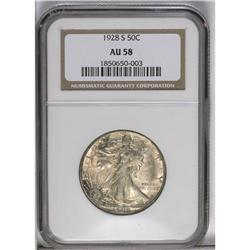 	1928-S 50C AU58 NGC. Softly struck in the centers, wit 1928-S