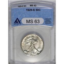 	1929-S 50C MS63 ANACS. Well struck, highly lustrous, a 1929-S