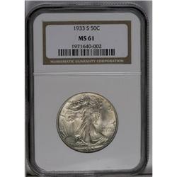 	1933-S 50C MS61 NGC. Well struck with a pleasing satin 1933-S