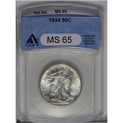 	1934 50C MS65 ANACS. Well preserved surfaces display s 1934
