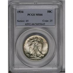 	1934 50C MS66 PCGS. Frosty luster illuminates the virt 1934