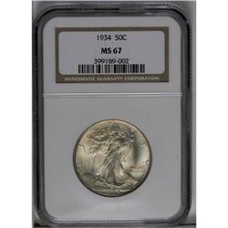 	1934 50C MS67 NGC. Boldly struck, if slightly weak on 1934