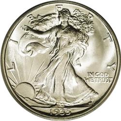 	1935-S 50C MS66 PCGS. Bright and frosty, with untoned 1935-S