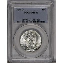 	1936-D 50C MS66 PCGS. Wisps of barely discernible tan- 1936-D