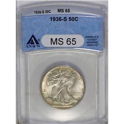 	1936-S 50C MS65 ANACS. A tad weak on Liberty''s head, 1936-S