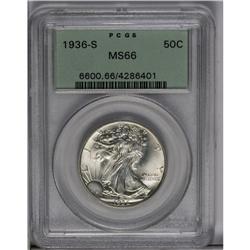 	1936-S 50C MS66 PCGS. Virtually fully struck, a charac 1936-S