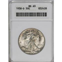 	1938-D 50C MS63 ANACS. The lustrous, silver-gray surfa 1938-D