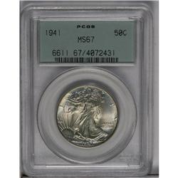 	1941 50C MS67 PCGS. Ice-blue and tawny gold toning dra 1941