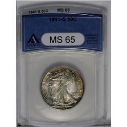 	1941-S 50C MS65 ANACS. Richly toned near the peripheri 1941-S
