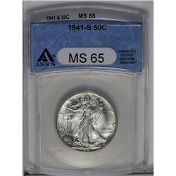	1941-S 50C MS65 ANACS. Radiant luster emanates from ne 1941-S