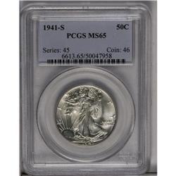 	1941-S 50C MS65 PCGS. Fully brilliant with satiny silv 1941-S