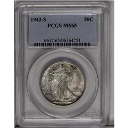 	1942-S 50C MS65 PCGS. Trumpet Tail S. Russet-gold frec 1942-S