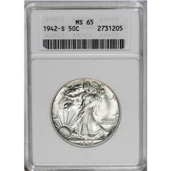 	1942-S 50C MS65 ANACS. Trumpet Tail S. A beautifully p 1942-S