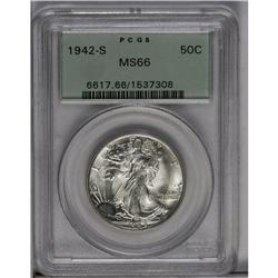 	1942-S 50C MS66 PCGS. Trumpet Tail S. The strike is un 1942-S