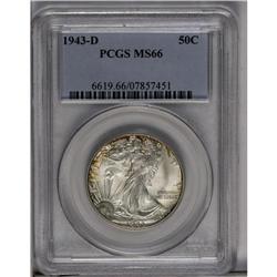 	1943-D 50C MS66 PCGS. Whispers of reddish-gold and gol 1943-D