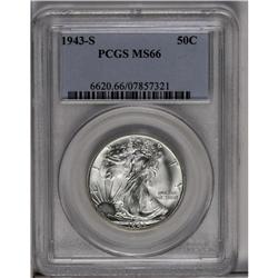 	1943-S 50C MS66 PCGS. FS-010.5. Large S. A stone-white 1943-S