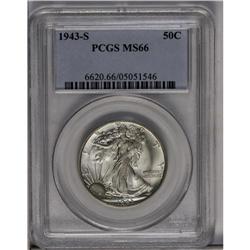 	1943-S 50C MS66 PCGS. FS-010.5. Trumpet Tail S. From t 1943-S