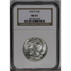 	1945-D 50C MS67 NGC. Brilliant and highly lustrous, wi 1945-D