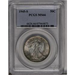 	1945-S 50C MS66 PCGS. Lovely champagne and gray-green 1945-S