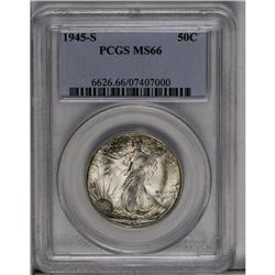 	1945-S 50C MS66 PCGS. Knob S. Dappled autumn-gold and 1945-S