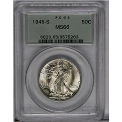 	1945-S 50C MS66 PCGS. Knob S. Delicate golden-brown to 1945-S