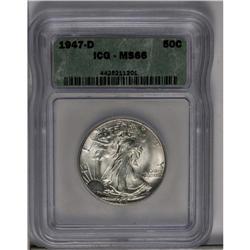 	1947-D 50C MS66 PCGS. Light golden-gray toning is imbu 1947-D