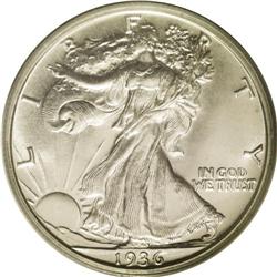 	1936 50C PR65 PCGS. The premier proof issue in the Wal 1936