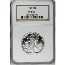 	1942 50C PR66 S NGC. This stone-white premium Gem has 1942