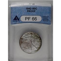 	1942 50C PR66 ANACS. Speckles of olive-green and waves 1942