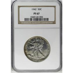 	1942 50C PR67 NGC. Luminous surfaces display hints of 1942