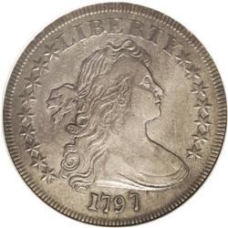 	1797 S$1 9x7 Stars, Large Letters--Cleaned--ANACS. XF4 1797