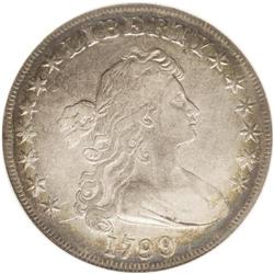 	1799 S$1 XF45 NGC. B-10, BB-163, R.1. Spindly die crac 1799