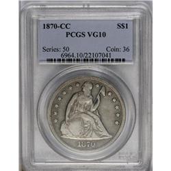 	1870-CC S$1 VG10 PCGS. Variety 1-A. Close CC mintmark. 1870-CC
