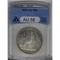 	1875-CC T$1 AU58 ANACS. Type Two Reverse. Luster is pl 1875-CC