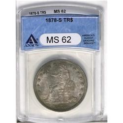 	1878-S T$1 MS62 ANACS. The obverse displays light to m 1878-S