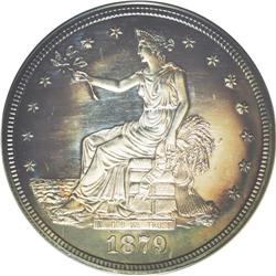 	1879 T$1 PR63 ANACS. An interestingly toned example of 1879