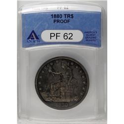 	1880 T$1 PR62 ANACS. Deep brown-gray and forest-green 1880