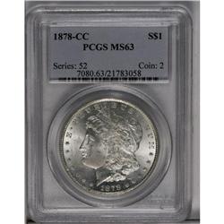 	1878-CC S$1 MS63 PCGS. Sharply struck with bright, fro 1878-CC